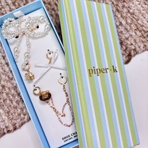 Pearl Bow Shoe Charm Clips with Gold Accents